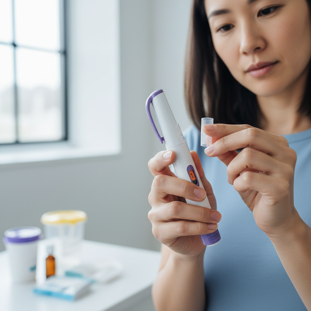 Mounjaro KwikPen injection being prepared by a patient