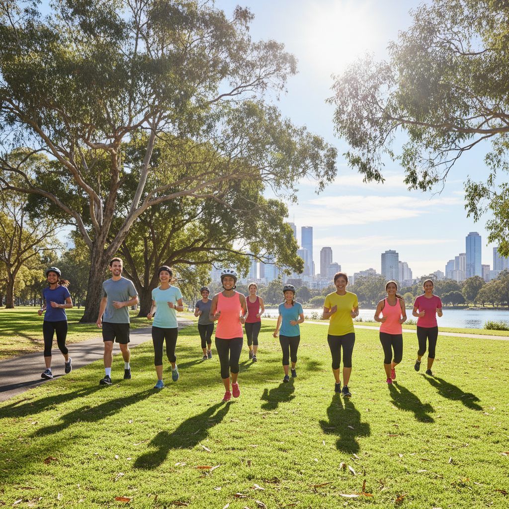 Diverse group of Australians engaging in healthy lifestyle activities